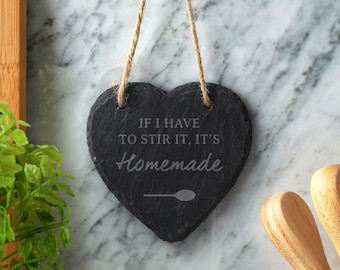 Decoración colgante de pizarra en forma de corazón «Si tengo que removerlo, es casero» de la colección Loft