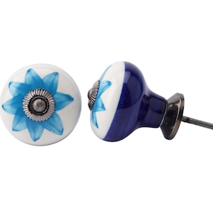 Keramische ladegrepen met blauwe bloem | Set van 2,5 cm diameter