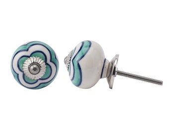 Set of 2 | Green And Blue Flower Ceramic Drawer Pulls • DIY Upcycle • Gift For Home | Cabinet Pull | Drawer Knob