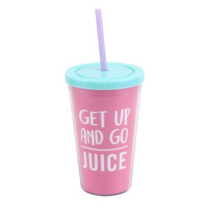 Pink Reusable Gym and Tonic 500ml 16.9 fl oz. Travel Cup and Straw with Screw Top Lid &#39;Get Up and Go Juice&#39; BPA Free