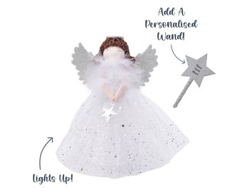 Silver Brunette Light Up Angel Tree Topper Hanging Decoration | Battery Powered | Size: 18cm | Christmas | Gift For Home