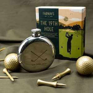Golfing Stainless Steel Hip Flask | The 19th Hole Golf Accessory  | Gift Boxed | Gift For Him