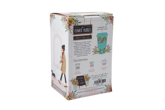 Tazza Da Viaggio In Bamb&ugrave; Floreale - 400ml, Con Coperchio In Silicone, Regalo Ecologico