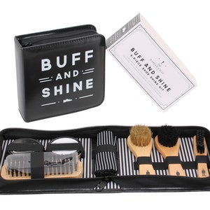 The Dapper Chap 'Buff & Shine' Shoe Cleaning Kit | Includes: 3 Assorted Brushes | Black and Neutral Shoe Polish