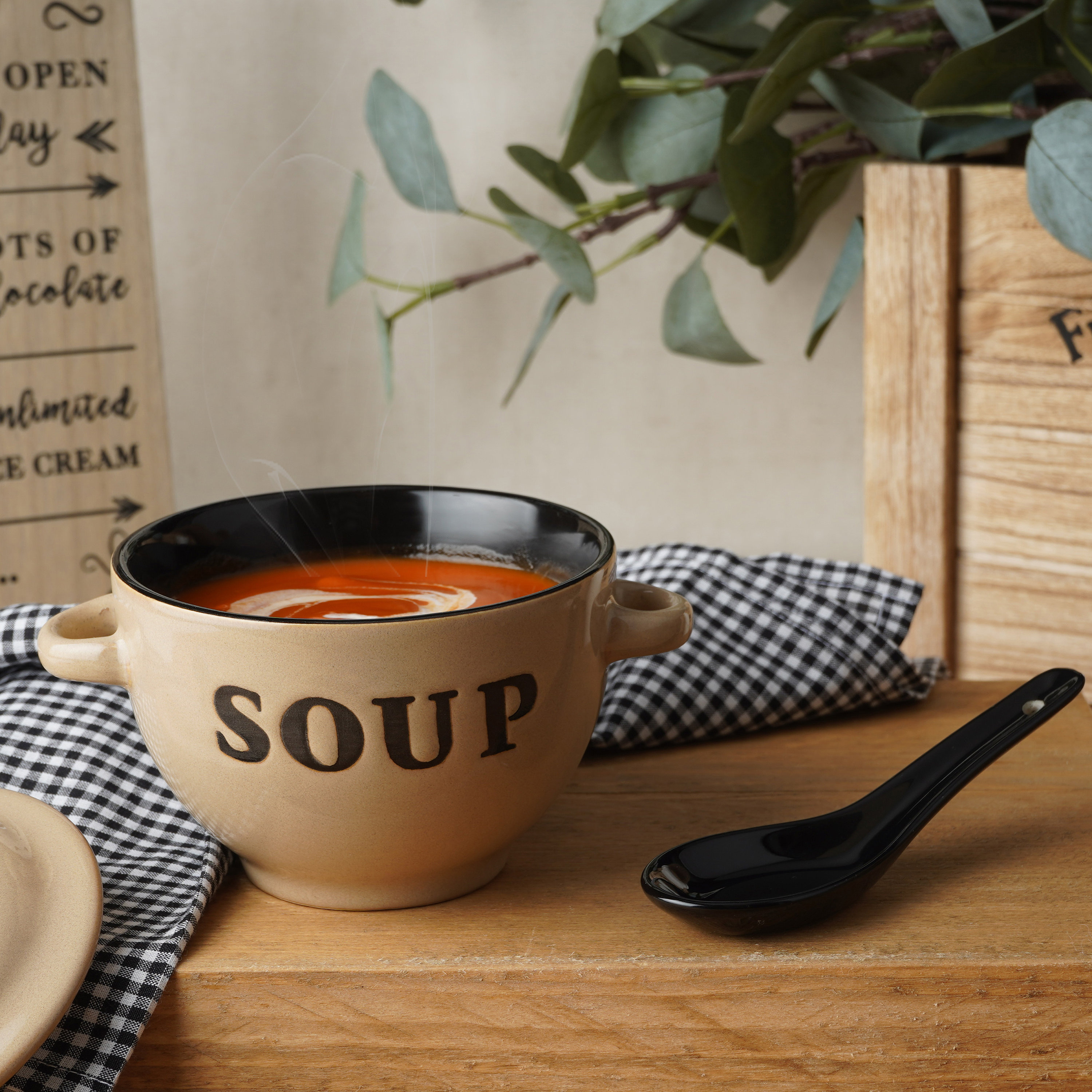 Bol à Soupe En Céramique Avec Anse – 900 Ml – Micro-ondes Et Four – Avec Couvercle – Couleur Gris - 6