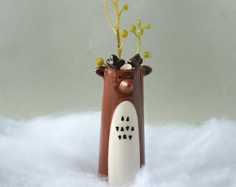 トナカイのつぼみ型花瓶｜冬のロビンのクリスマスデコレーション、ギフトボックス入り