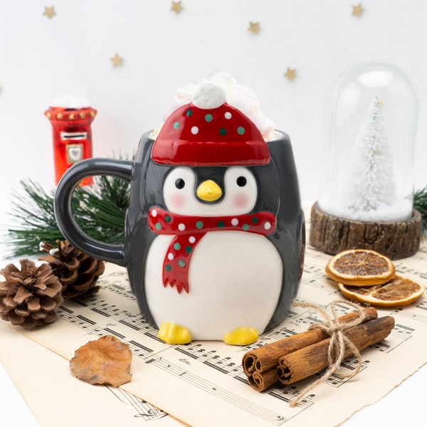 Christmas Penguin Snack Cookie and Biscuit Mug Gift Boxed | Artisan Coffee & Tea Cup | Ideal Gift