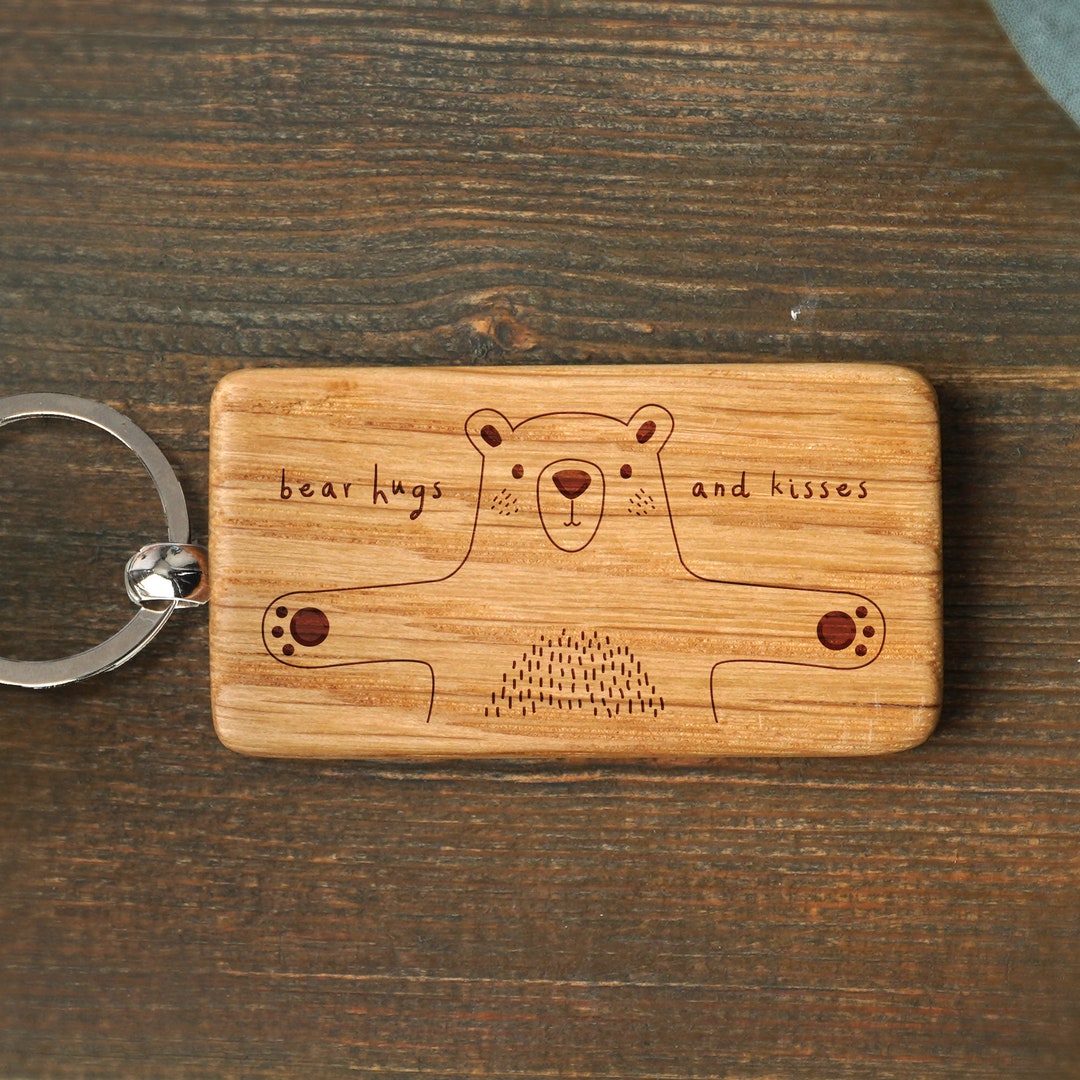 Key Ring Sentiment Send With Love 'bear Hugs and Kisses' Oak Keyring | Sentiment | Oak ...
