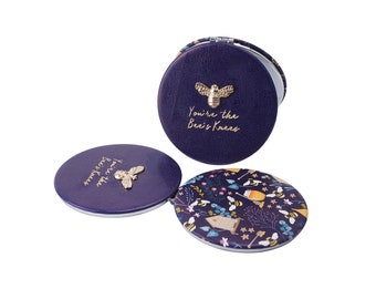 Bee Designed Compact Mirror 'You're The Bee's Knees' in Navy comes Gift Boxed