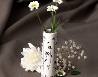 Wenn Freunde Blumen wären, würde ich Sie wählen Keramik-Blumenknospen-Vase • Schwarz und Weiß • Blumen • Geschenkbox • Geschenk für Zuhause