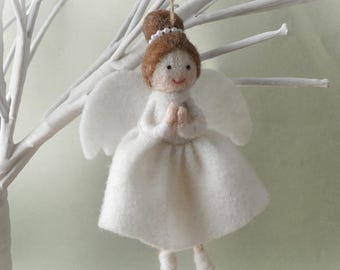 Brown Haired Felt Angel Hanging Decoration | Brown Hair | Christmas Festive Holiday Home Accessory | Angel | Gift For Home