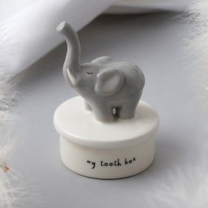 Ceramic Elephant &#39;My Tooth Box&#39; Keepsake Box, Tooth Fairy Trinket Pot in Gift Box