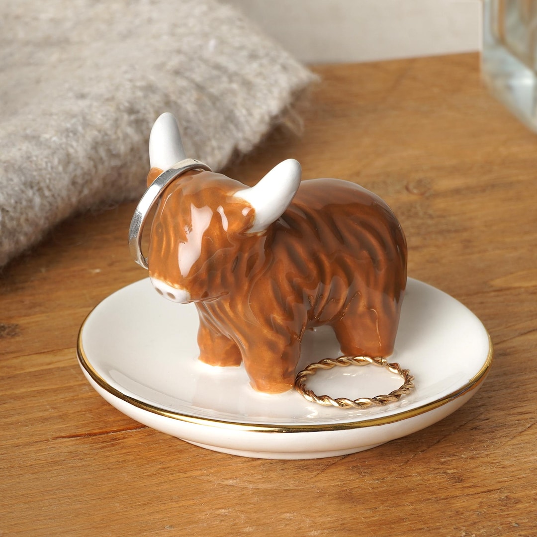 Highland Cow Ring Dish | Ceramic Jewelry Holder, Bramble Farm Gift
