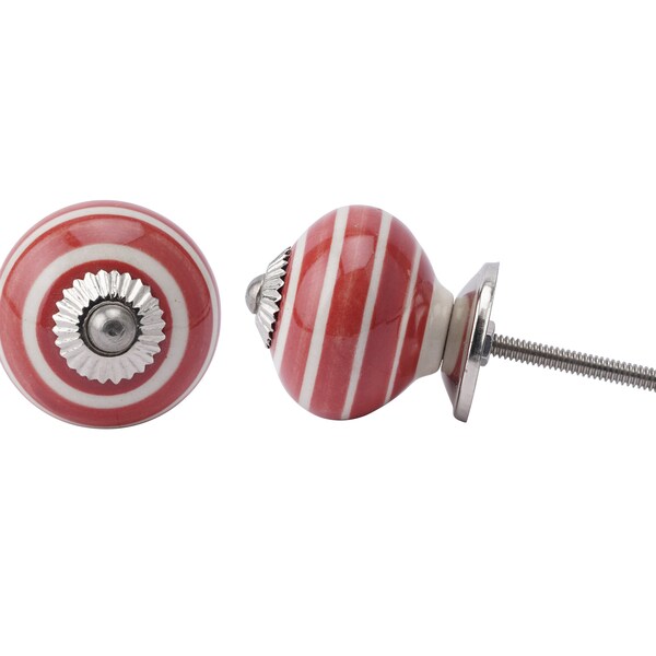 Colorful Mixed Striped Porcelain Cabinet Knobs - 1.5 Inch Drawer Pulls, Set By DH Collection, Made In India