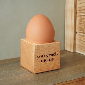 Loft &#39;You Crack Me Up&#39; Oak Egg Cup In Gift Box  | Breakfast | Homeware | Kitchenware