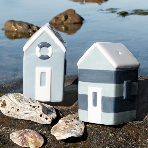 Beach Hut Salt and Pepper Shaker Pots • Gift Box • Kitchen Table Top Accessory • Gifts for Home