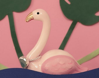 Florence the Flamingo Ceramic Ring and Jewellery Holder and Organiser Stand in Gift Box | Bedside and Bathroom or Kitchen Sink Storage