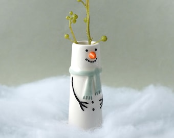 Snowman Bud Vase | Winter Robin Festive Decor, Gift Box