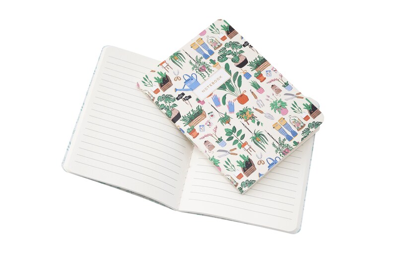 Set of 2 A6 Lined Paper Notebooks with Gardening and House Plant Illustration and Gift Wrap