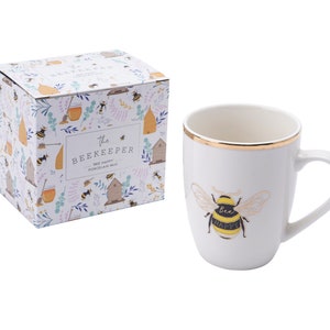 Beekeeper &#39;Bee Happy&#39; Porcelain Mug with Gift Box | Artisan Coffee & Tea Cup | Ideal Gift