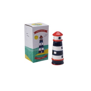 Red, Blue And White Ceramic Lighthouse Light Pull