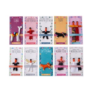 Lot de 10 poupées inquiètes en tissu sur carte-cadeau | Charms de motivation | Cadeau pour tous