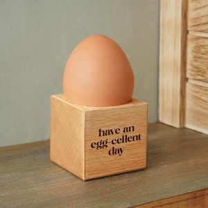 Loft &#39;Have An Egg-cellent Day&#39; Oak Egg Cup In Gift Box | Breakfast | Homeware | Kitchenware
