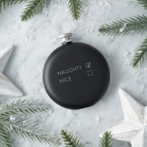 Christmas &#39;Naughty&#39; Black 6oz Hip Flask