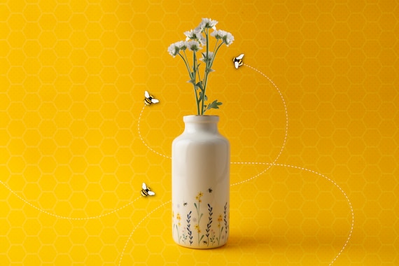 The Beekeeper Floral Ceramic Bottle Vase In Gift Box