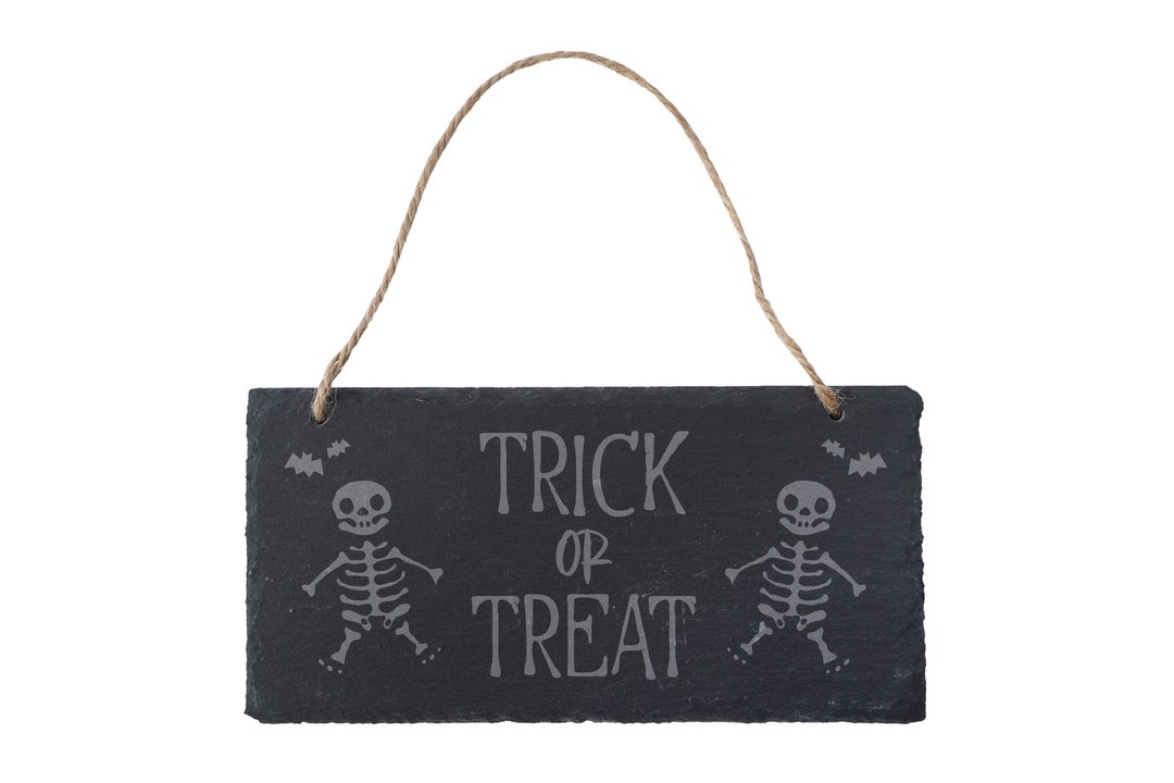 Hanging Illustrated Slate Sign 'trick or Treat' Etsy