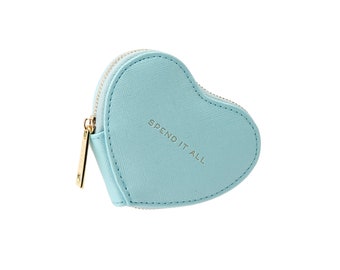 Sky Blue Heart Shape Coin Zip Purse • Willow & Rose • Handbag Money Wallet  • Gift For Her