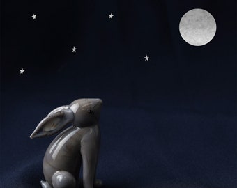 Grey Glass Stargazing Hare In Gift Box