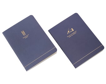 Set of 2 • A6 Navy Lined Paper Notebooks • With Pen Quote and Illustration • Notepad • Stationary • Gift For Him