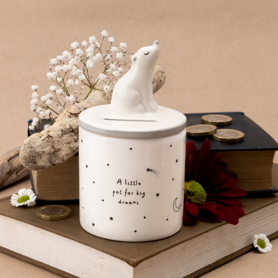 Ceramic Bear Money Pot Box Big Dreams Start Small Gift Box Savings Gift