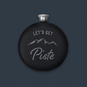 Black 6oz Hip Flask In Gift Box &#39;Let&#39;s Get Piste&#39; | Drink Holder | Flask | Sport Accessory | Skiing