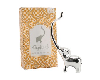 Elephant Metal Silver Finish Ring and Jewellery Holder and Organiser Stand in Gift Box  | Engagememnt & Anniversary Gifts | Wedding Gifts