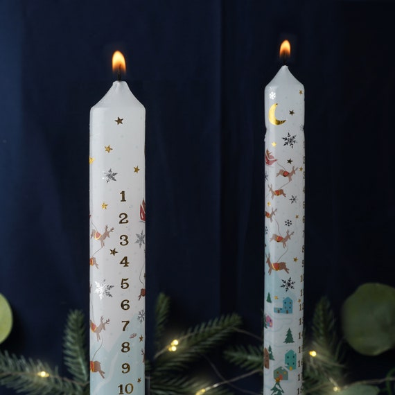 Pack Of 2 - 25cm Christmas Advent Candle – Traditional Countdown To Christmas (Red - View #2