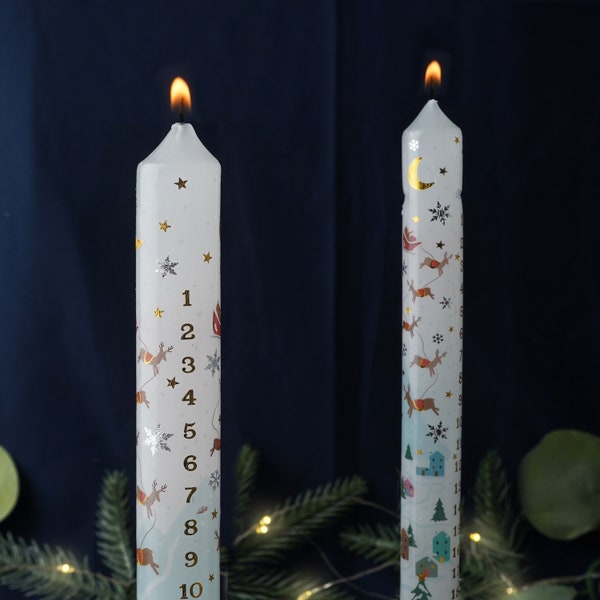 Christmas Dashing Through The Snow Advent Candles | Pack of 2 | Countdown to Christmas | Numbered 1 – 25 | Gift For Christmas