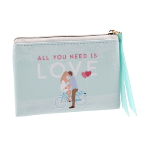 「All You Need is Love」スローガン ジップコインケース • お金 現金 クレジットカード • 自転車プリント • ハンドバッグに最適 • 彼女へのギフト