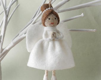 Dark Haired Felt Angel Hanging Decoration | Dark Hair | Christmas Festive Holiday Home Accessory | Angel | Gift For Home