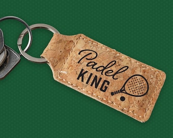 Rectangular Cork Keyring 'Padel King' | Padel | Racket Sport | Keyring | Novelty