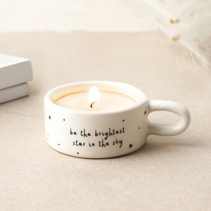 Brightest Star Slogan Tealight Candle Holder | Shooting Star Design | Ceramic | White Black | Gift For Your Home
