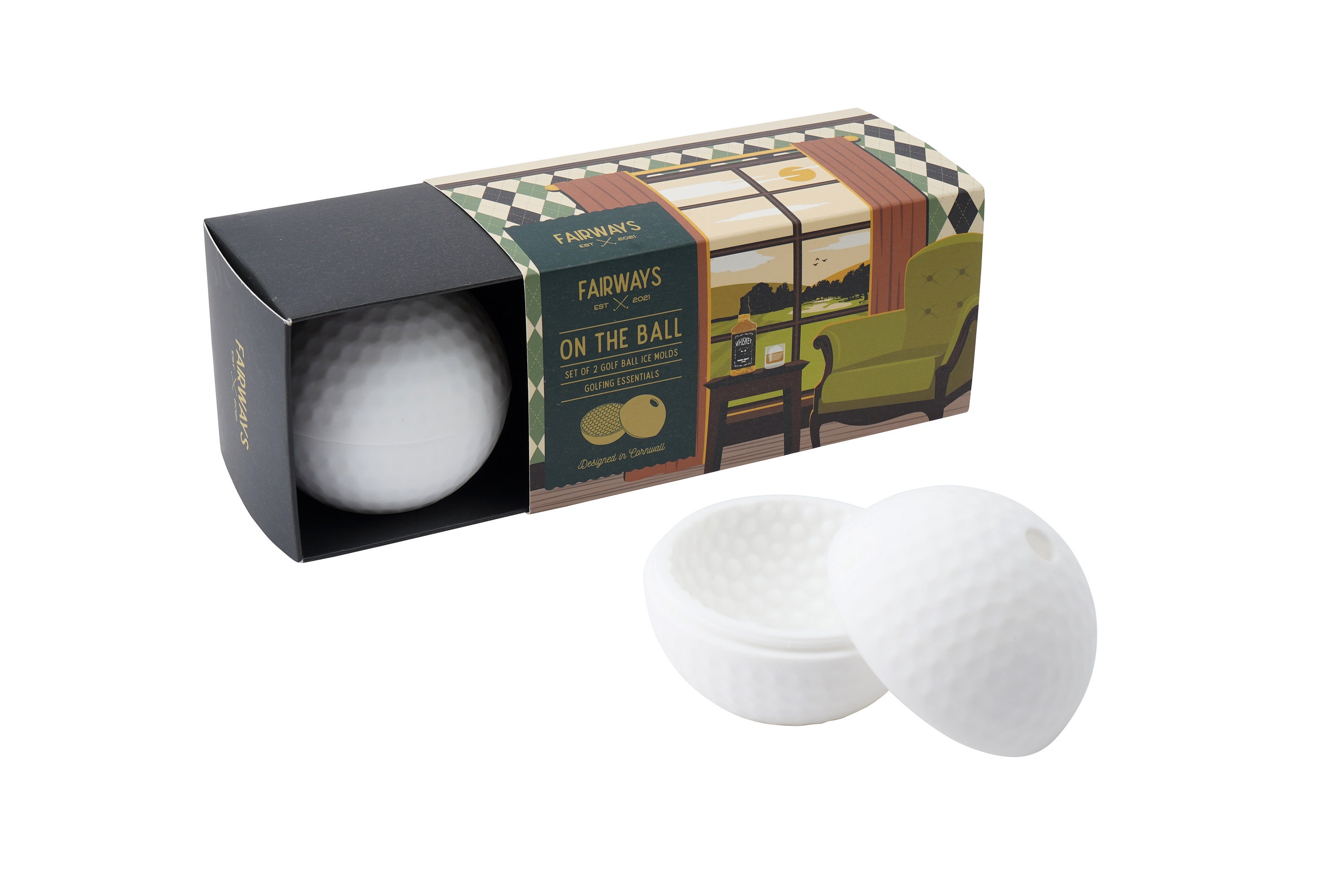 Fairways Set of 2 Golf Ball Ice Molds in Gift Box 