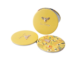 Bee Designed Compact Mirror 'Bee-Happy Bee' in Yellow - Gift Boxed