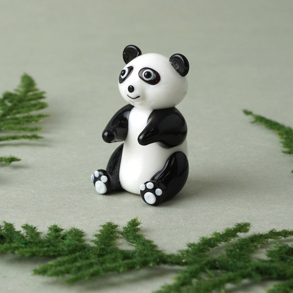 Artisan Glass Panda Figurine • Collectible Home Decor, Gift Boxed