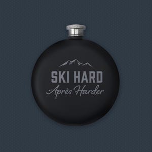 Black 6oz Hip Flask In Gift Box &#39;Ski Hard, Après Harder&#39; | Drink Holder | Flask | Sport Accessory | Skiing
