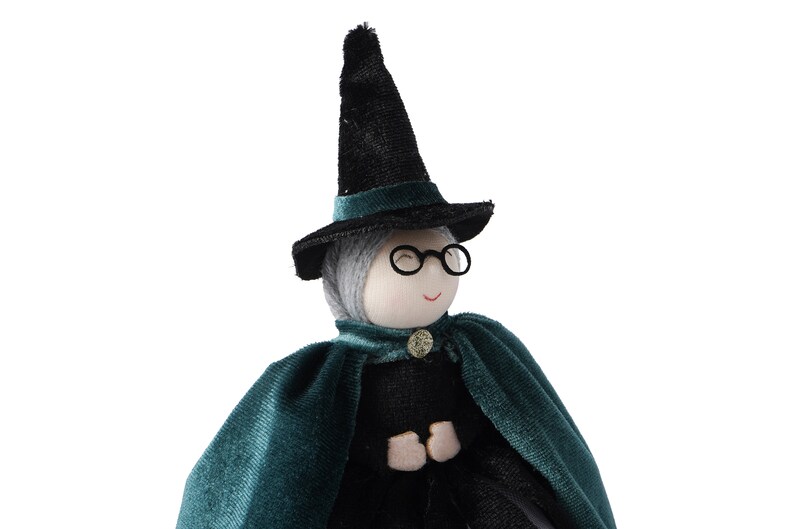 Witch Professor Christmas Tree Topper 21cm Magical Green Lights Battery Operated Green Lights Witch Decoration image 3