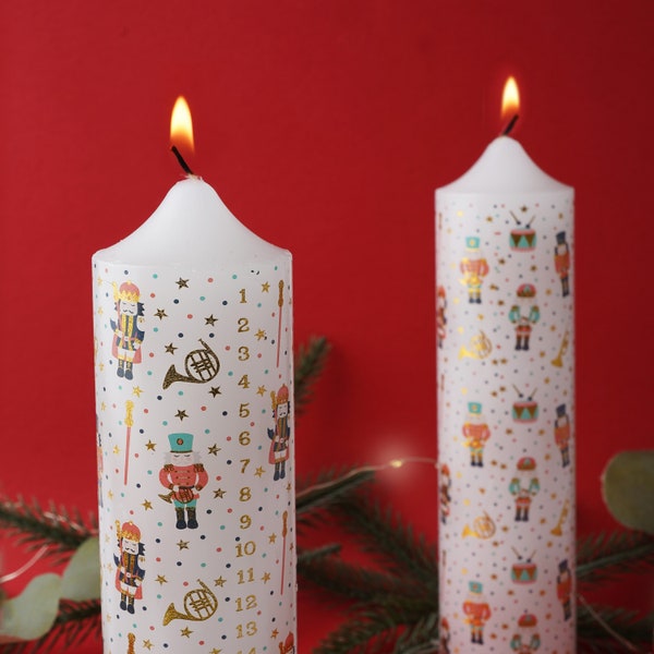 Christmas The Nutcracker Pillar Advent Candles | Pack of 2 | Countdown to Christmas | Numbered 1 – 25 | Gift For Christmas