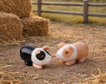 Set of 2 Glass Guinea Pigs • Black, Beige, Collectable Home Decor (Gift Boxed)