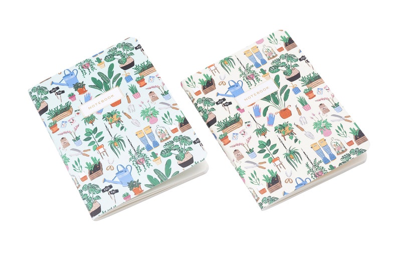 Set of 2 A6 Lined Paper Notebooks with Gardening and House Plant Illustration and Gift Wrap